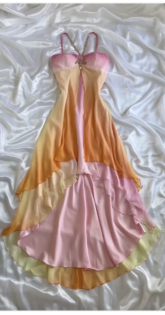 Pink and Orange Y2K Layered Midi Dress
