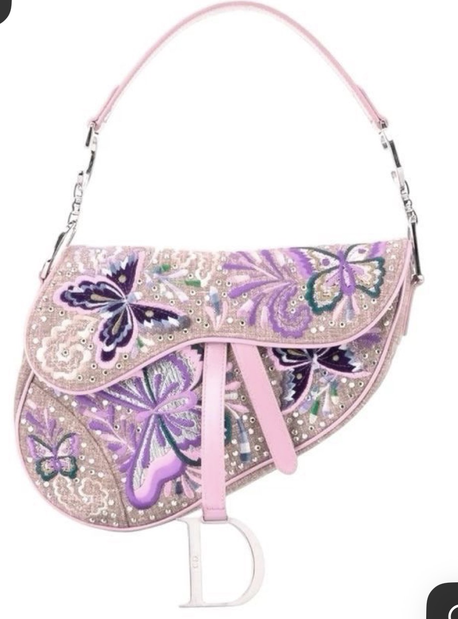 Purple Floral Butterfly Dior Saddle Bag